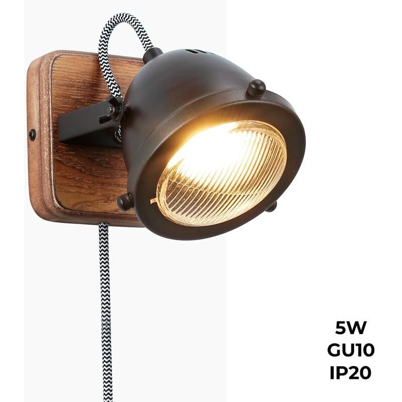 

Aplique de pared con enchufe y interruptor "MOTT" Bombilla incluida | Negro