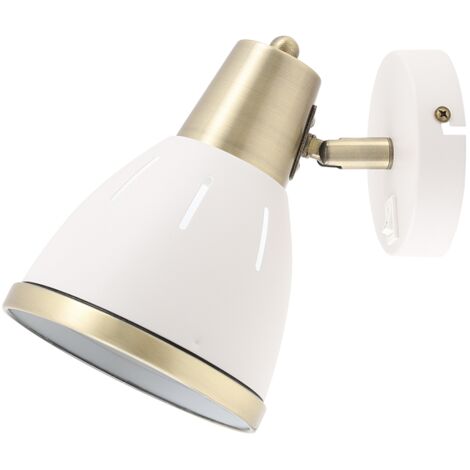 Aplique de Pared con Interruptor, Orientable de Metal Blanco y Dorado