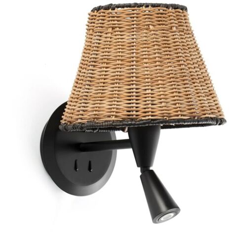 Aplique de pared con lector negro/ratán SUMBA 64309-71