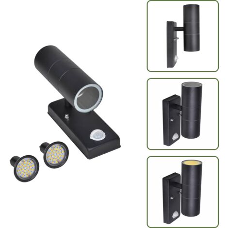 Aplique de pared con sensor y LED, acero inoxidable, negro - Sensor de movimiento