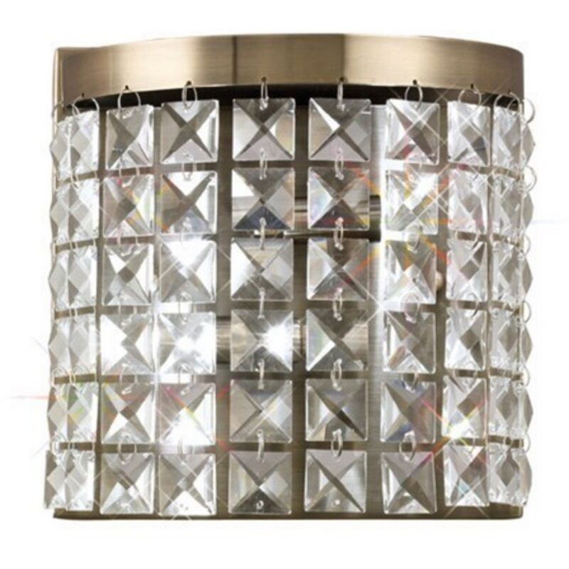 Inspired Diyas - Cortina - Lámpara de pared 2 luces de latón antiguo, cristal