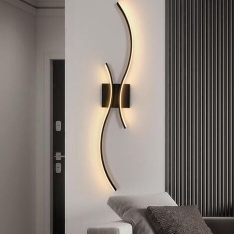 Aplique de pared de diseño nórdico GOECO, negro, 80 x 15 x 4,5 cm, luz cálida de 3000 K, 25 W, decoración moderna para escaleras espaciosas