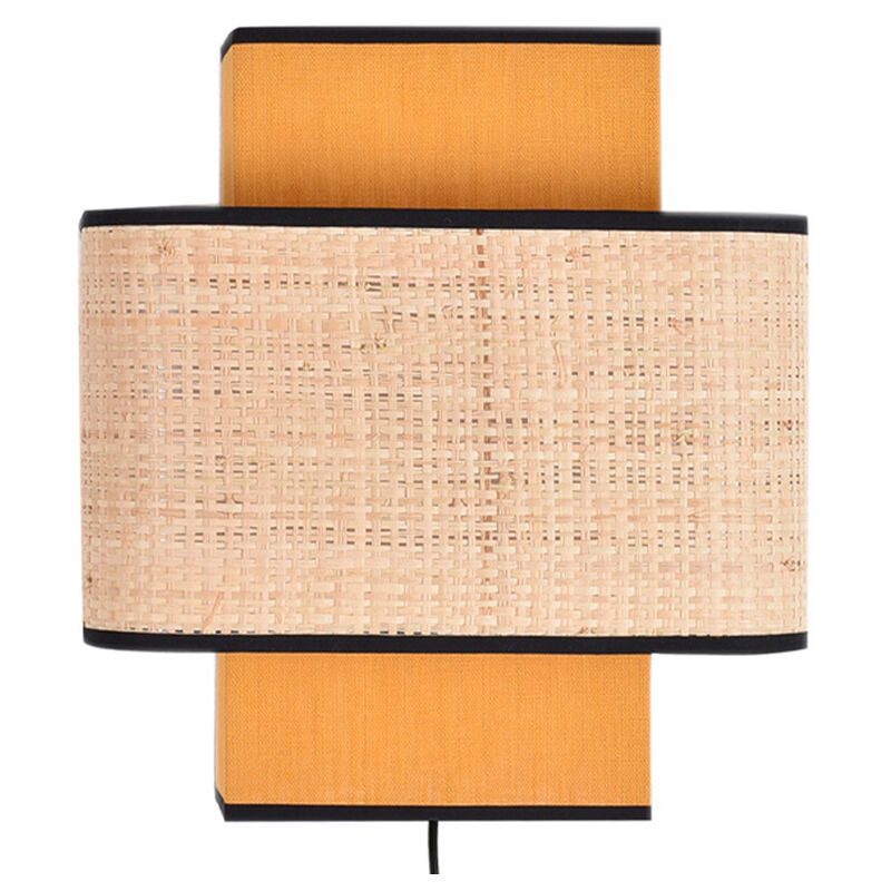 

Aplique de pared de lino amarillo mostaza y rafia TERA