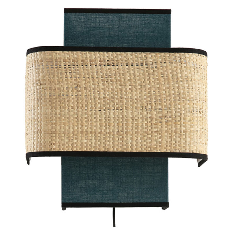

Aplique de pared de lino azul pavo y rafia TERA