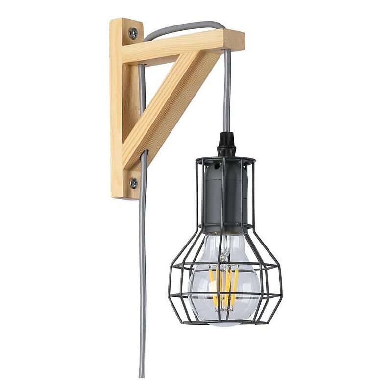 

Aplique de pared de madera jaula 'MICA' Bombilla incluida | Gris