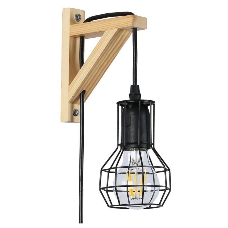 

Aplique de pared de madera jaula 'MICA' Bombilla incluida | Negro