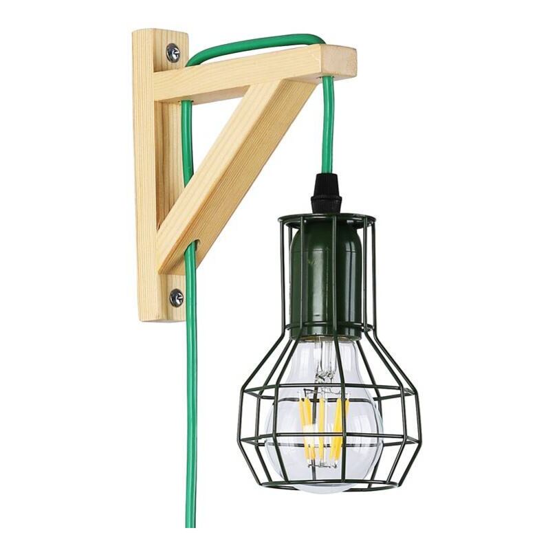 

Aplique de pared de madera jaula 'MICA' Bombilla incluida | Verde