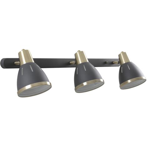 Aplique de pared de Metal 3 Focos Negro y Dorado