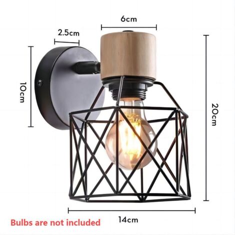 Aplique de pared de metal con diseño industrial, lámpara de pared vintage de madera ajustable, luminaria decorativa para dormitorio, pasillo, sala de estar, 15 cm (negro)