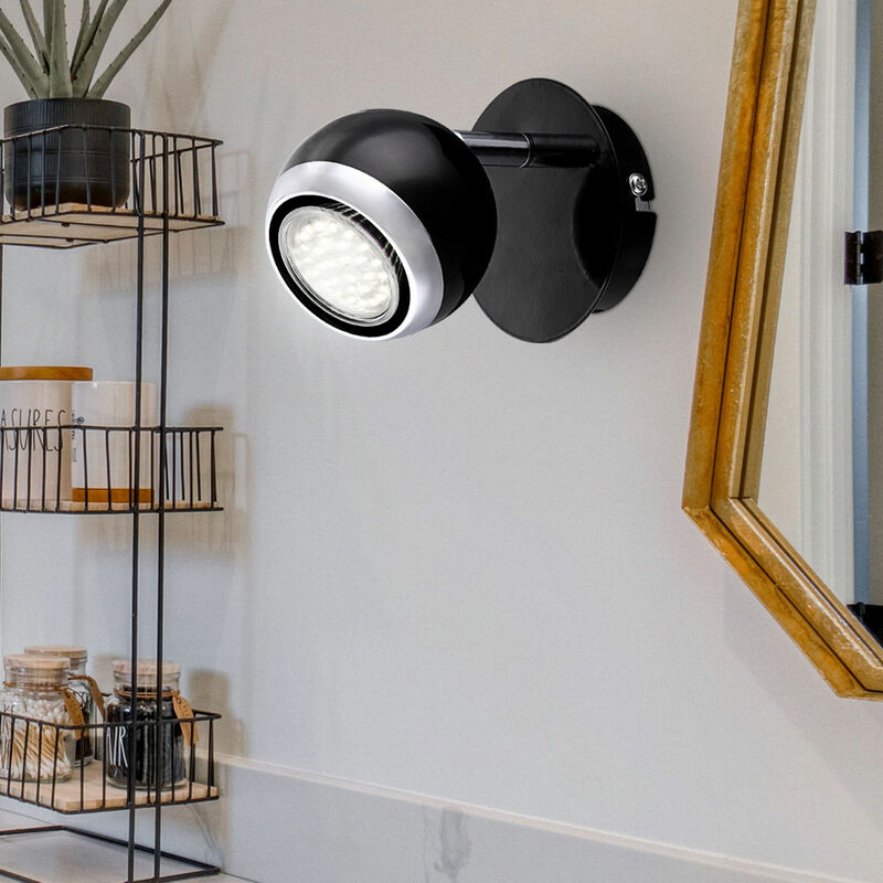 

Aplique de pared de metal cromado foco de pared foco LED orientable, foco móvil, diseño de anillo negro, 1x LED 3W 250 lm blanco cálido, Al 11,5 cm