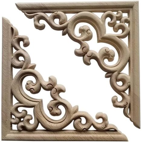 Aplique de pared decorativo de esquina en madera tallada, 8 × 8 cm, 4 unidades.