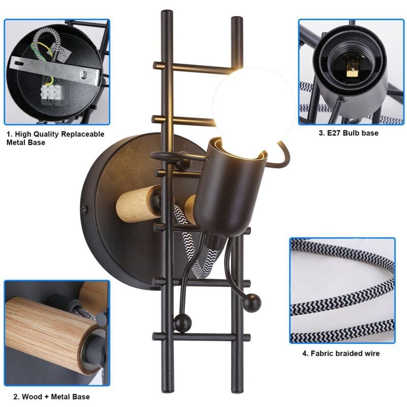

Aplique de Pared Decorativo 'Doll Ladder' E27 | Negro