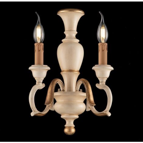 Aplique de pared dos luces de madera Marfil y Pan de Oro 25x h40 cm