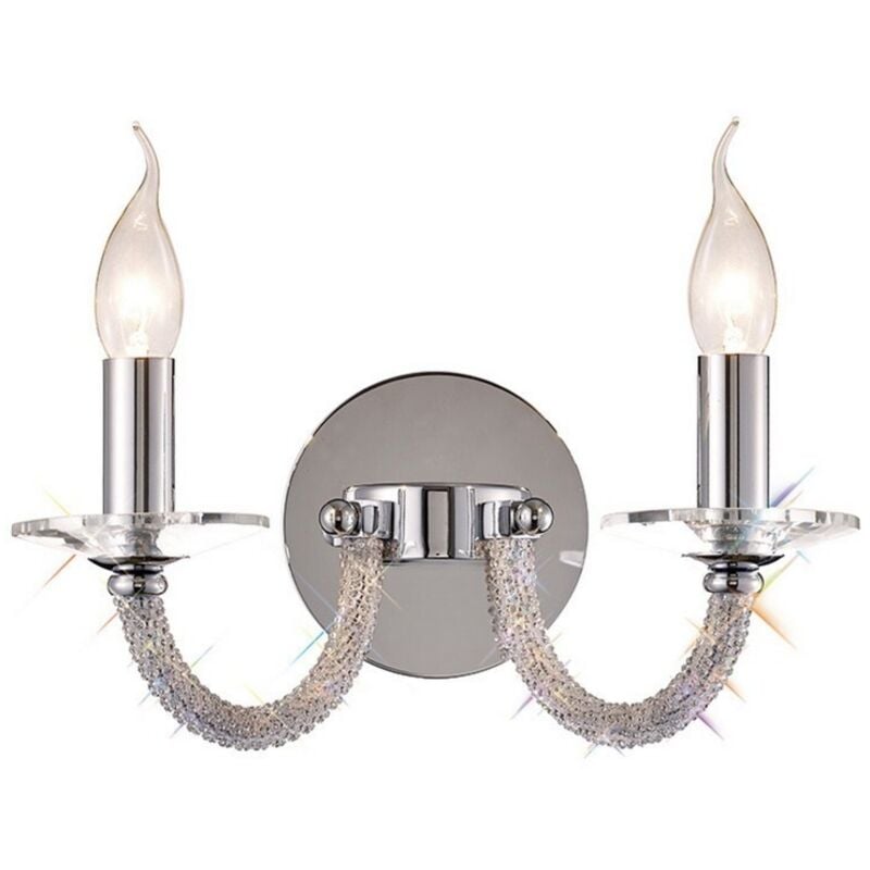 Inspired Diyas - Elena - Lámpara de pared con interruptor de 2 velas, cromo pulido, cristal