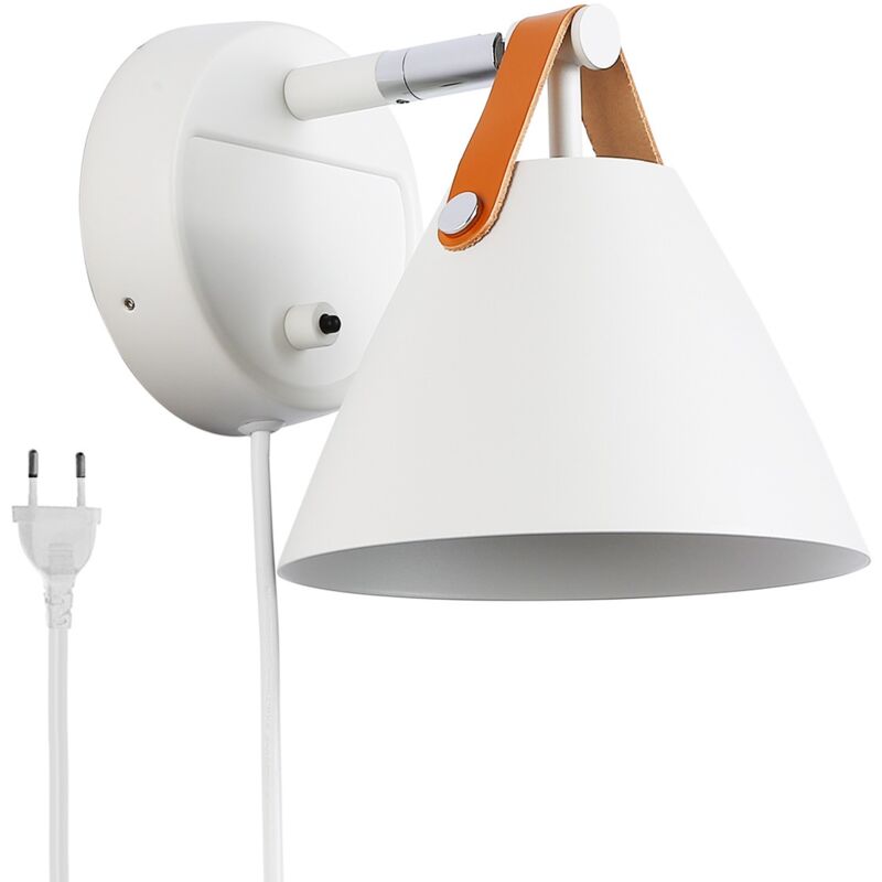 

Aplique de pared de cuero "Ellen" con cable y interruptor | Blanco