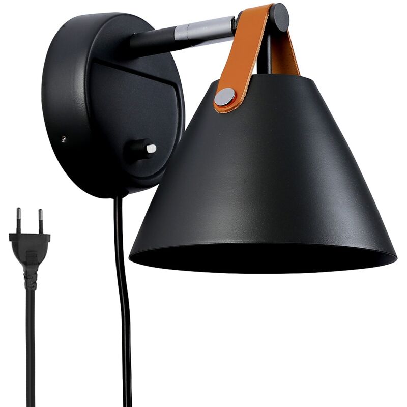 

Aplique de pared de cuero 'Ellen' con cable y interruptor | Negro