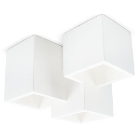 Aplique de pared en yeso pintable 3 Plafones Cuadrados GU10 Attack