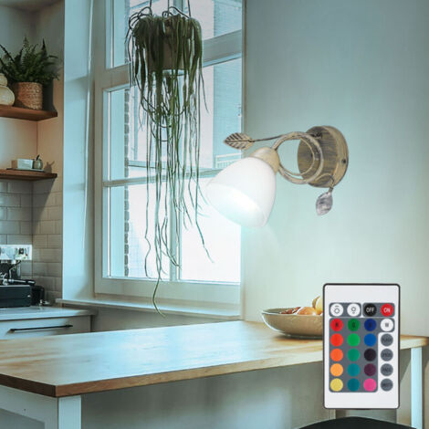Aplique de pared estilo casa de campo gris con hojas antiguas y mando a distancia, en un conjunto que incluye LED RGB
