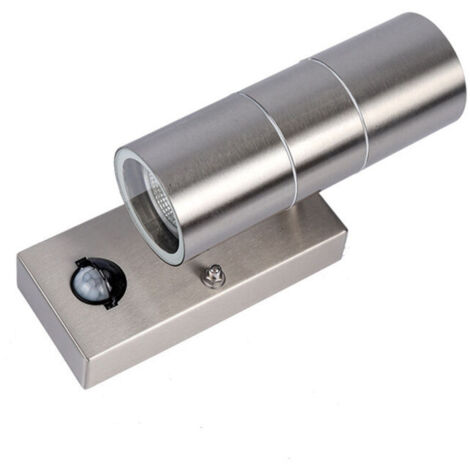Aplique de pared exterior con sensor de movimiento PIR y alimentación de red, fabricado en acero inoxidable con protección IP44, aplique de jardín, luces de seguridad + bombillas LED de 7W, blanco frí