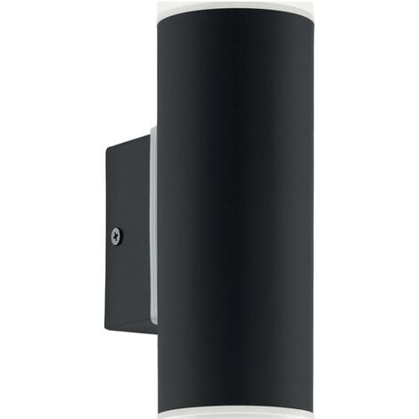 Aplique de pared exterior Eglo Riga LED 10W Forma Cilíndrica 21×7 cm. Terraza, jardín y piscina. Estilo moderno y diseño. Acero, acero galvanizado y plástico. Color negro y satinado - Negro, Satinado
