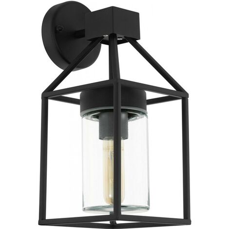 Aplique de pared exterior Eglo Trecate 60W Forma Piramidal 36×16 cm. Terraza, jardín y piscina. Estilo moderno y diseño. Acero, acero galvanizado y vidrio. Color negro - Negro