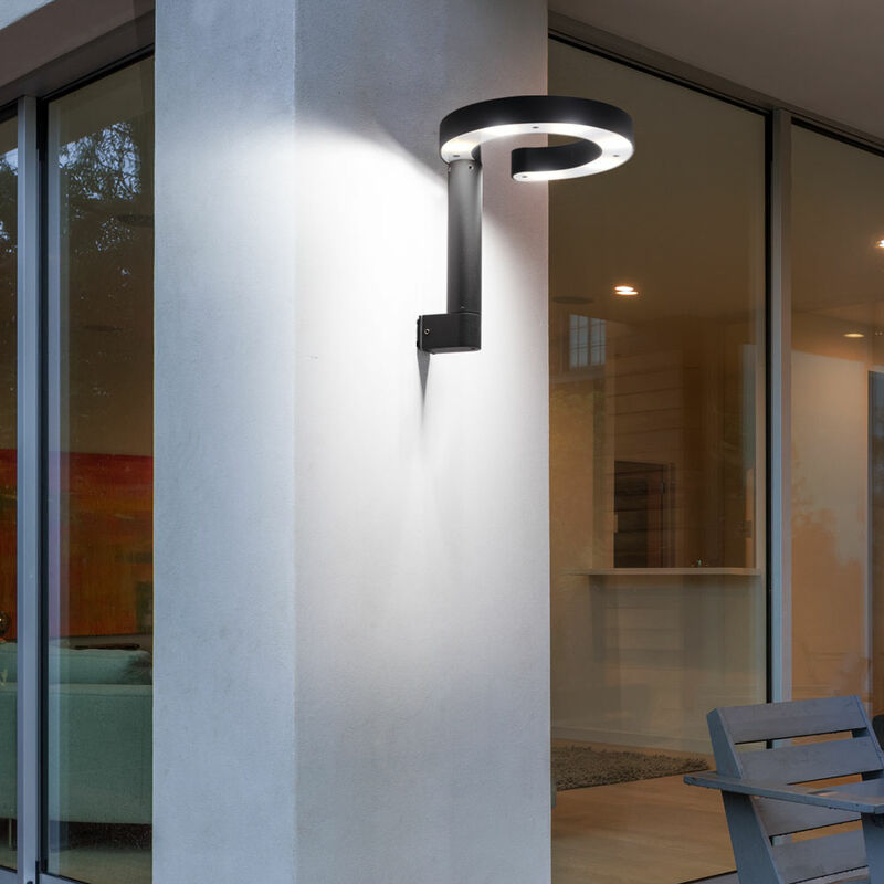 

Aplique de pared exterior LED aplique de pared aluminio plástico luces exterior gris satinado, diseño de anillo, 1x LED 6 vatios 280 lúmenes blanco