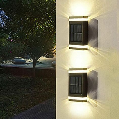 Aplique de pared exterior, luz solar para valla - Paquete de 2 apliques solares de pared para exteriores, aplique solar LED, IP65