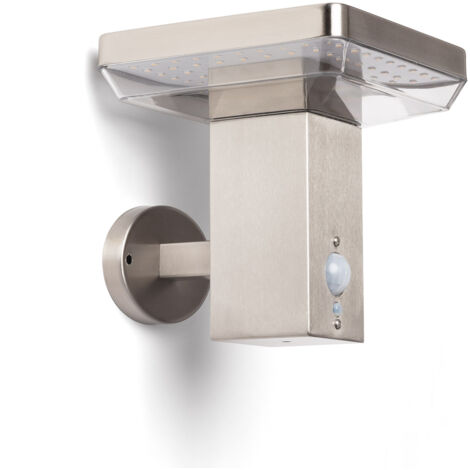 Aplique de Pared Exterior Solar LED 5W Acero Inoxidable con Sensor de Movimiento Barton Square Plateado