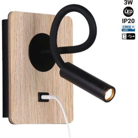 Aplique De Pared Flexible Para Lectura Con Puerto USB "LONDON - Negro