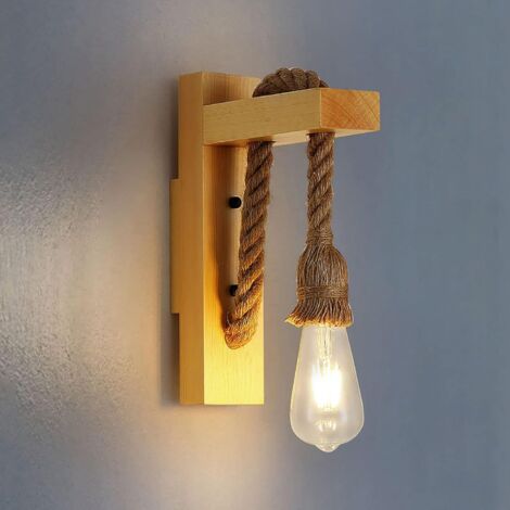 Aplique De Pared Industrial MINKUROW, Cuerda De Cáñamo De Madera, Lámpara De Pared Vintage E27, Luces De Pared Retro Para Dormitorio, Balcón, Pasillo, Cocina, Escalera (Bombilla No Incluida)