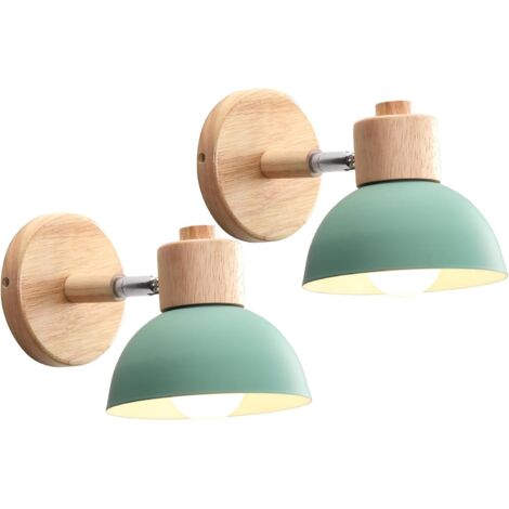 Aplique de pared industrial vintage de 15 cm, ajustable, de madera y metal, estilo retro, E27, para interiores, dormitorio, sala de estar, pasillo, restaurante (paquete de 2, verde)