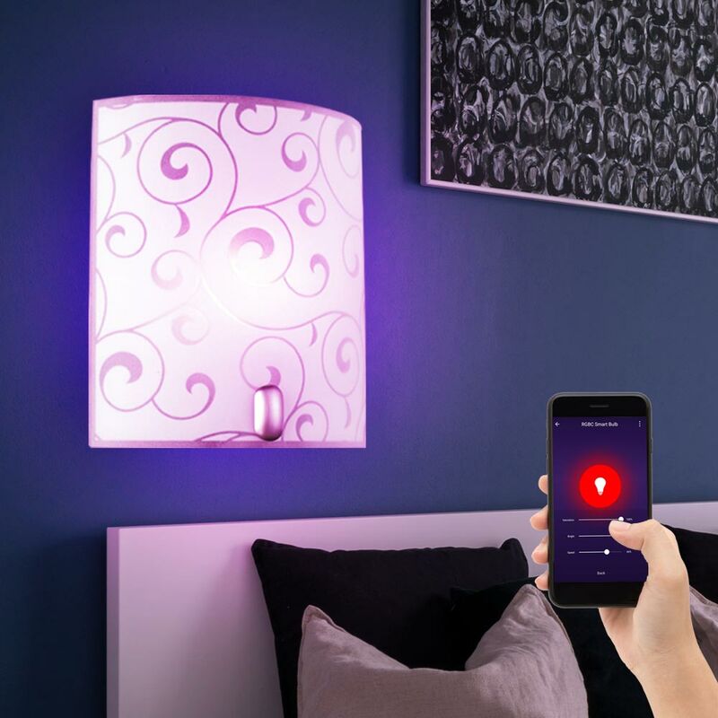 

Aplique de pared Smart Home Alexa Google Lámpara de vidrio satinado regulable en un juego que incluye bombillas LED RGB
