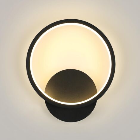 Aplique de pared interior, 12W 1350LM, aplique de pared moderno, lámpara de pared redonda, luz blanca cálida de 3000K para dormitorio, sala de estar, baño, pasillo, escalera, negro, Ø20cm [Clase energ