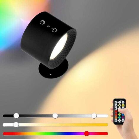 Aplique de pared interior con control remoto o táctil, 9 colores ajustables, 9 RGB, rotación de 360°, lámpara LED recargable.