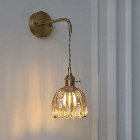 Aplique de pared interior con pantalla de cristal ámbar en forma de flor, lámpara decorativa para baño, sala de estar y dormitorio.