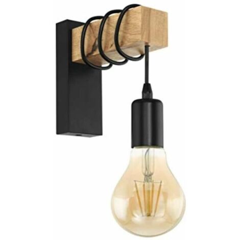 Aplique de pared interior Goeco de madera y metal E27 para pasillo, casa de campo, dormitorio, sala de estar - Negro