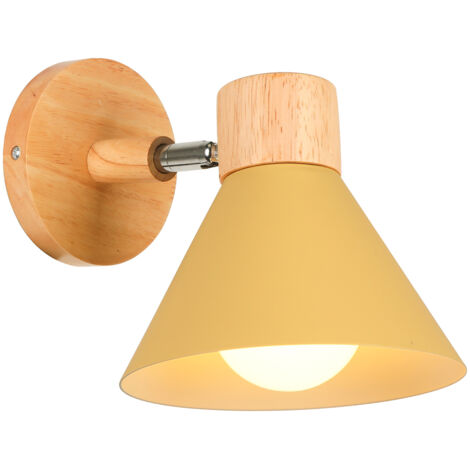 Aplique de Pared Interior Regulables Lámparas de Pared Moderna Industrial Madera E27 para Dormitorio Salón Pasillo Café - Ø18cm,Amarillo Claro
