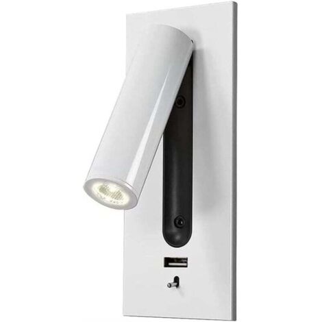 Aplique de pared, lámpara de pared LED ajustable, lámpara de lectura enfocada, aplique de pared moderno con puerto de carga USB para sala de estar, dormitorio, hotel, blanco