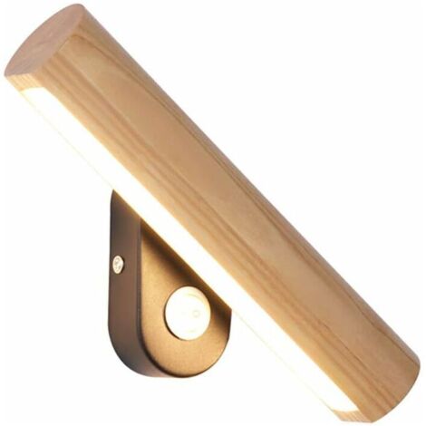 Aplique de pared LED de madera para interior, lámpara de pared giratoria 360° con interruptor, lámpara de noche, lámpara de pasillo, color madera, lámpara de mesita de noche para dormitorio, lámpara d