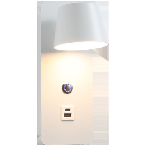 Aplique de pared LED giratorio, aplique de pared de lectura giratorio de metal con puerto de carga USB luz nocturna blanca cálida de 2700 K (blanca).