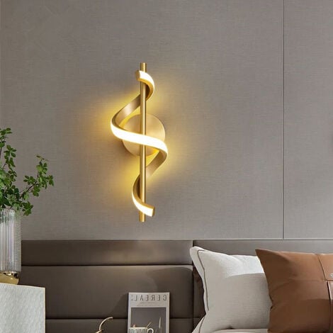 WOTTES Aplique de Pared LED Interior Lámpara de Pared Moderno Luz de Pared Espiral 37CM Luz Blanca Cálida Oro