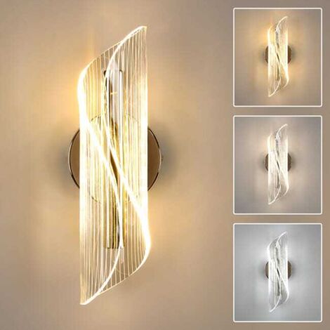 Aplique de pared LED moderno color dorado de 16 W, luz regulable de 3000 a 6500 K, acrílico transparente, iluminación de pared para dormitorio, 28 x 10 x 11 cm.