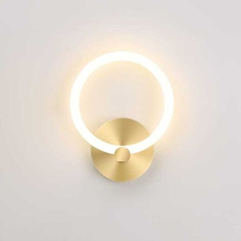 Aplique de pared LED moderno color dorado para interiores, lámpara de mesilla redonda de 19 cm, ideal para sala de estar, pasillo o dormitorio, 10 W (blanco cálido 3000 K).
