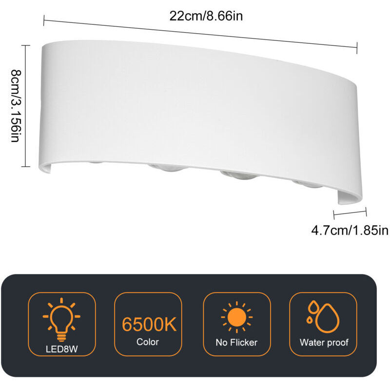 Xisrens Schwarz Aplique De Pared Led Moderno Eosnow Neoglint De 8 W Con Luz Vertical Y Descendente, Blanco Frío, Para Pasillo, Sala De Estar Y Dormitorio.