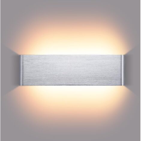 Aplique de pared LED para interior de 16 W, moderno aplique de pared de 32 cm con foco vertical, rectangular de aluminio, blanco cálido 3000 K, para salón, dormitorio, escalera y pasillo, color platea