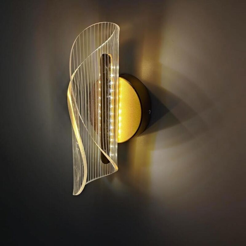 Aplique de pared LED para interior, moderno aplique tricolor de 12 W, de aluminio dorado, para dormitorio, sala de estar, escalera y pasillo.