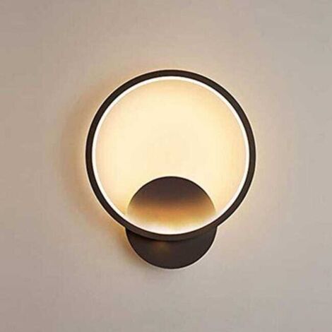 Aplique de pared LED redondo para interiores, acrílico blanco cálido, 12 W, 3000 K, aplique de escalera para interiores, aplique de pared negro