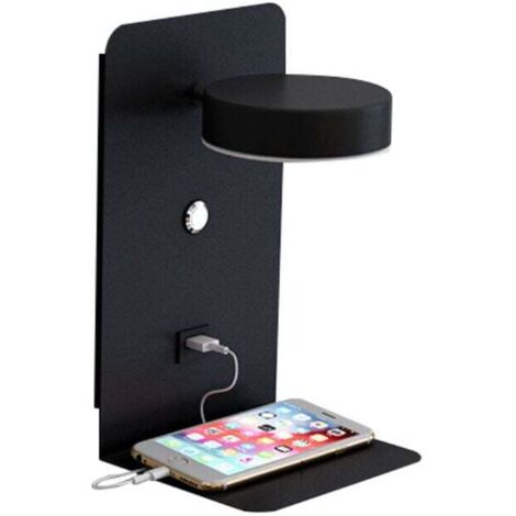 Aplique de pared LED táctil para interiores con puerto USB, 12 W, tricolor, regulable, moderno, con interruptor, lámpara de lectura, lámpara de noche, giratoria 330°, luz nocturna iluminada, negro.