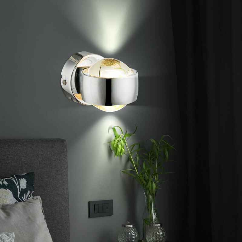

Aplique de pared LED vidrio para dormitorio ARRIBA y ABAJO foco de pasillo lámpara de bola de cromo