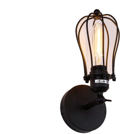 Aplique de pared metalico vintage e27 60w color negro 11x16x32cm edm
